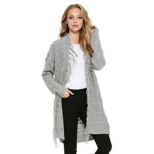 E by Elan Grey Finge Cardigan Size S